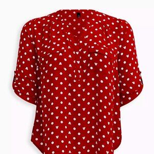TORRID - Disney Minnie Mouse Harper Pullover Blouse - Georgette Dot Red & White